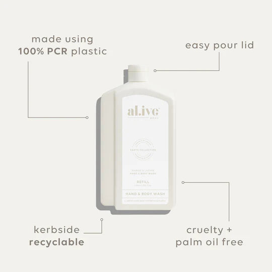 al.ive Hand & Body Wash 1L Refill - Mango & Lychee