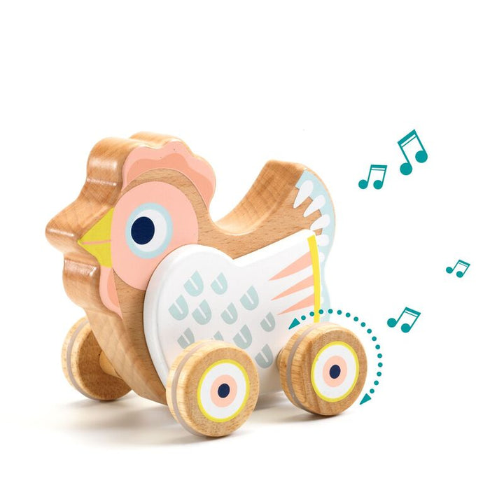 BabySing Wooden Musical Hen on Wheels