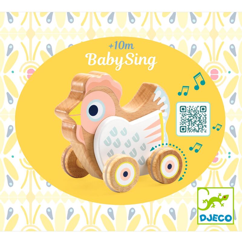 BabySing Wooden Musical Hen on Wheels