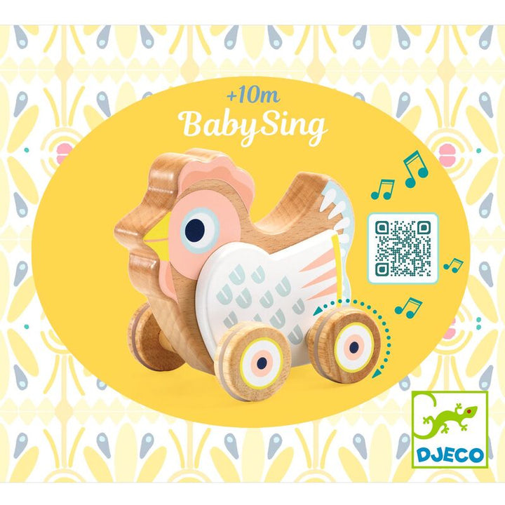 BabySing Wooden Musical Hen on Wheels
