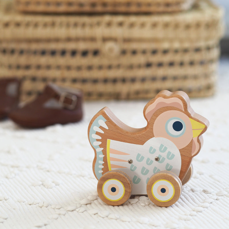 BabySing Wooden Musical Hen on Wheels
