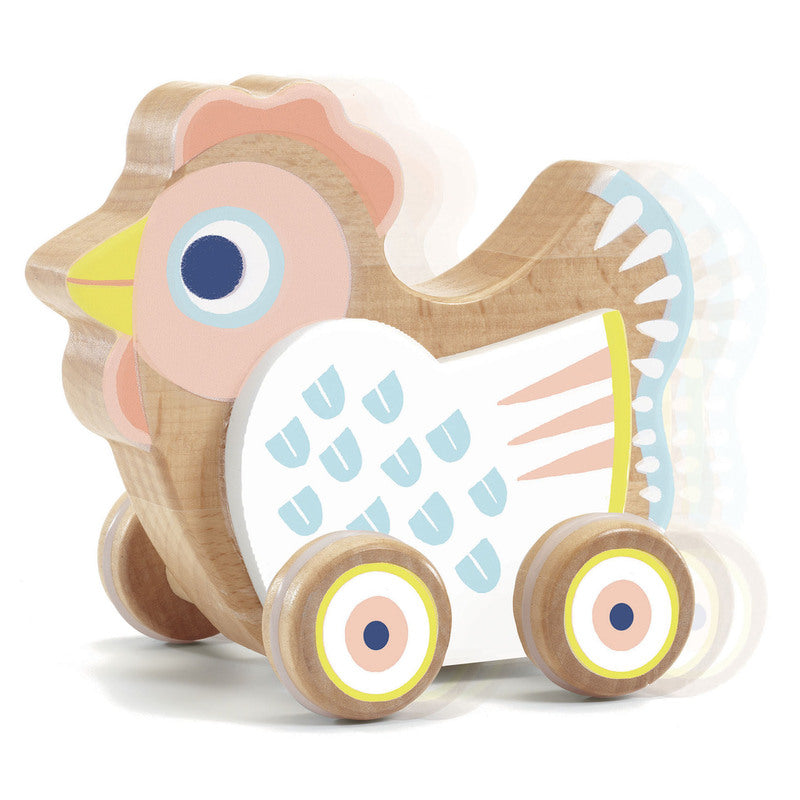 BabySing Wooden Musical Hen on Wheels