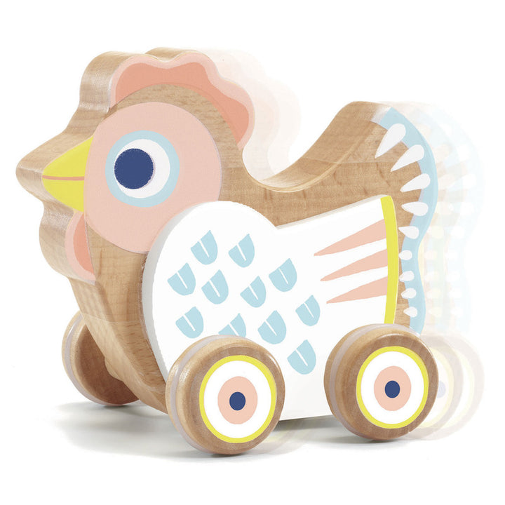 BabySing Wooden Musical Hen on Wheels