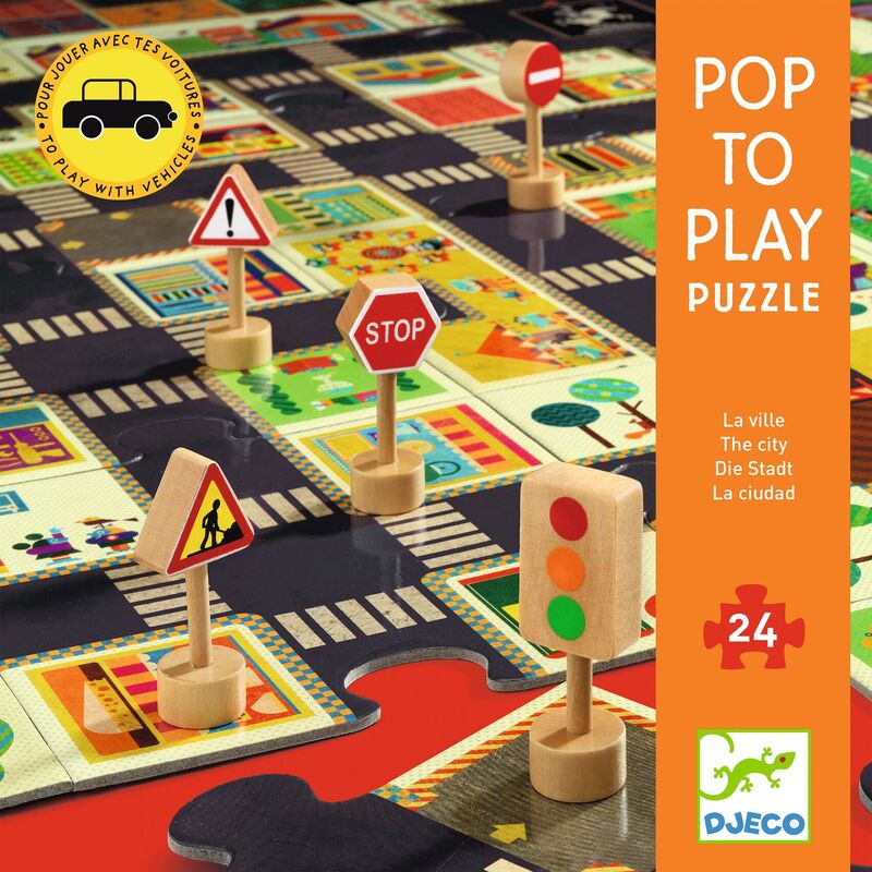 Djeco Giant City Road Pop-To-Play Puzzle Set