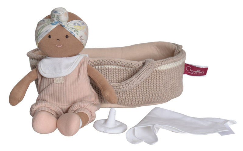 Bonikka Soft Organic Doll, Accessories & Knitted Carry Cot