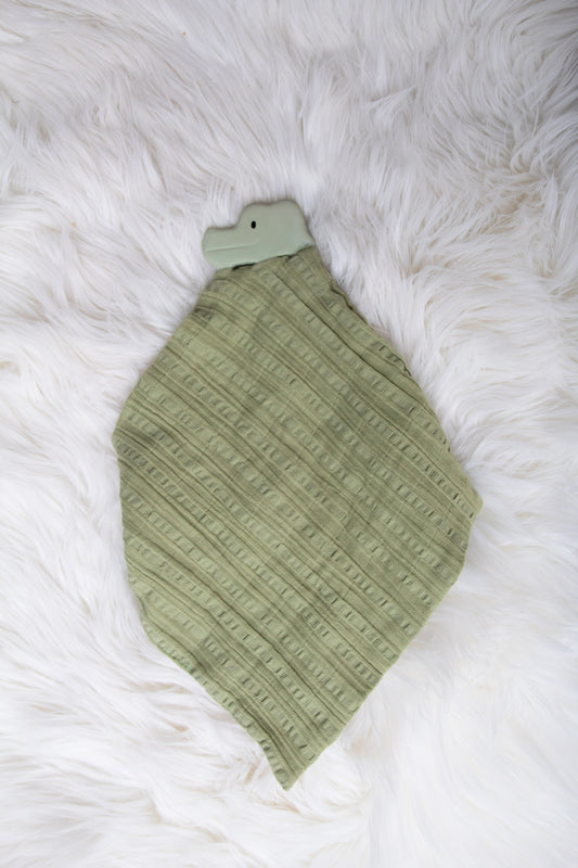 Tikiri Rubber Crocodile Teether with Sage Green Muslin Comforter