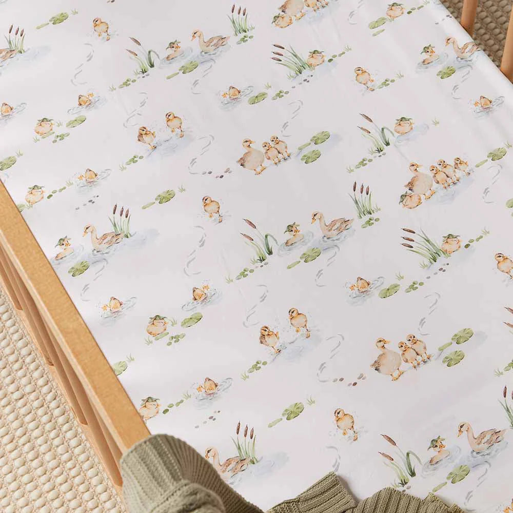 Snuggle Hunny Organic Fitted Jersey Cotton Cot Sheet - Duck Pond