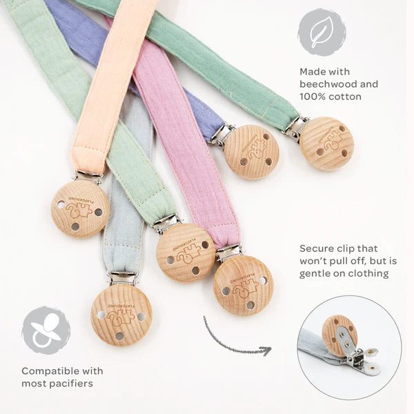 Playground Fabric & Beech Wood Pacifier Clip - Assorted