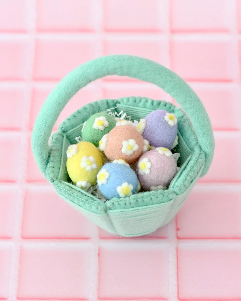 Felt Pastel Eggs with Flowers (Set of 6)