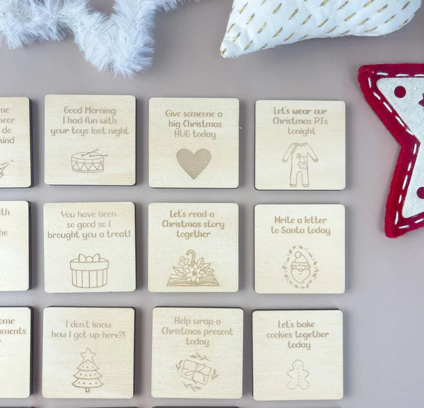 Elf on the Shelf Timber Tile Pack - 24 Days of Christmas Elf Ideas