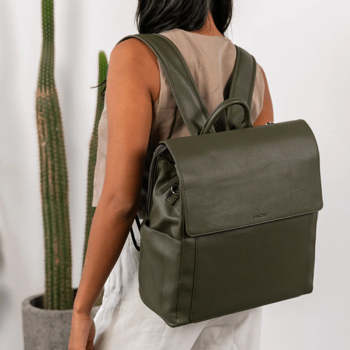 Vanchi Vegan Leather Emmy Backpack Nappy Bag - Fern