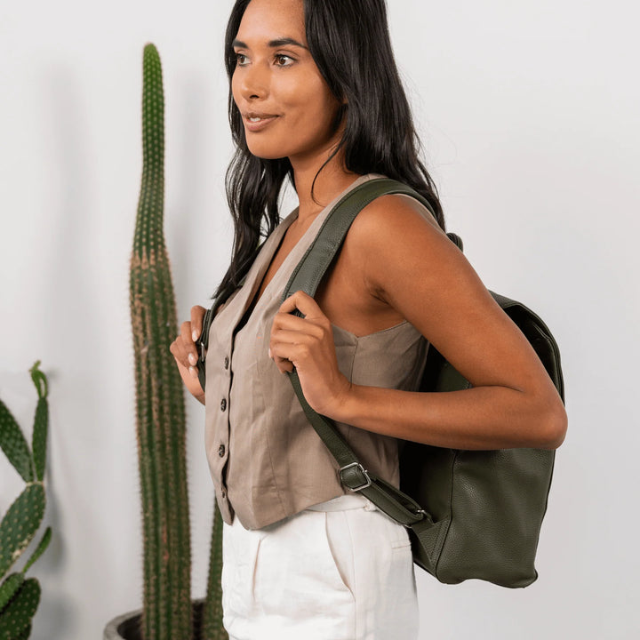 Vanchi Vegan Leather Emmy Backpack Nappy Bag - Fern