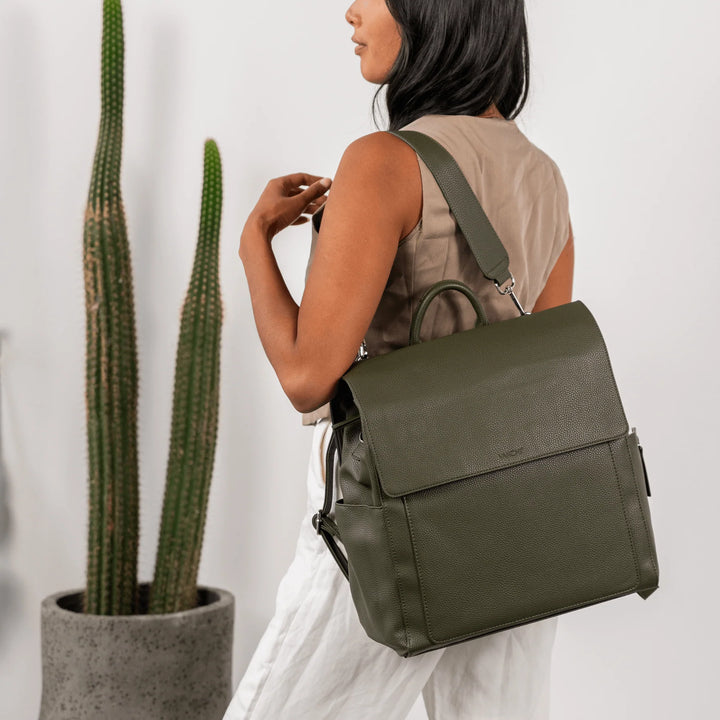 Vanchi Vegan Leather Emmy Backpack Nappy Bag - Fern