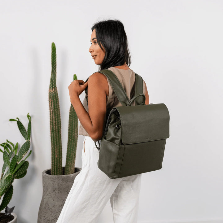 Vanchi Vegan Leather Emmy Backpack Nappy Bag - Fern