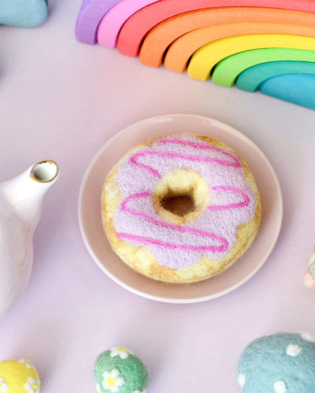 Felt Play Food | Doughnut With Pastel Frosting And Pink Drizzle