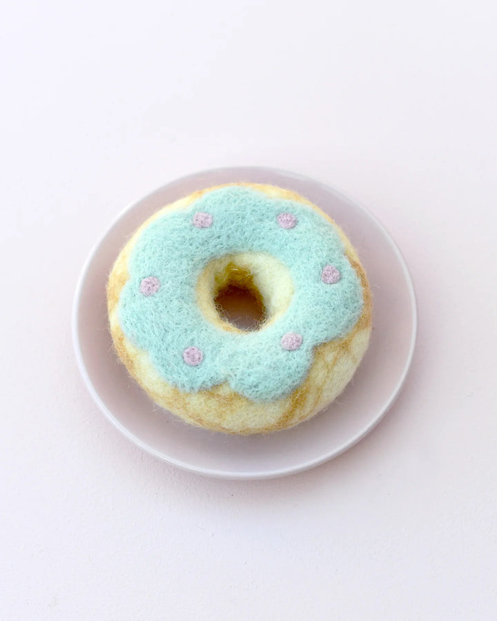 Felt Play Food | Doughnut With Pastel Blue Vanilla Frosting & Pink Sprinkles