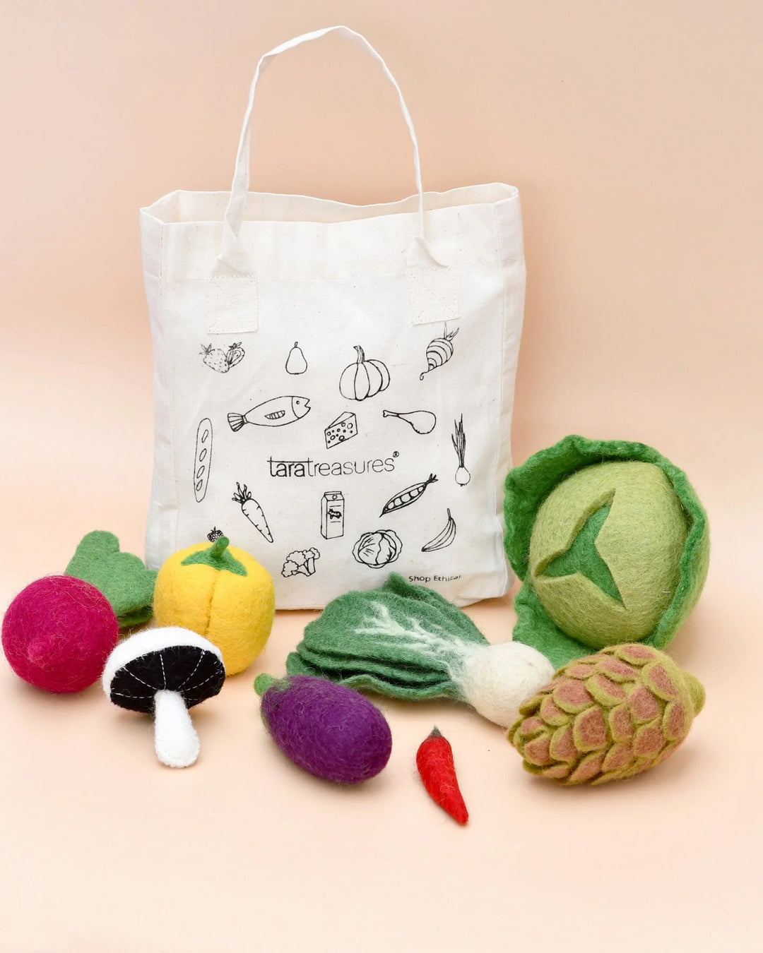 Vegetables Felt Food Groups Play Food Set & Carry Bag