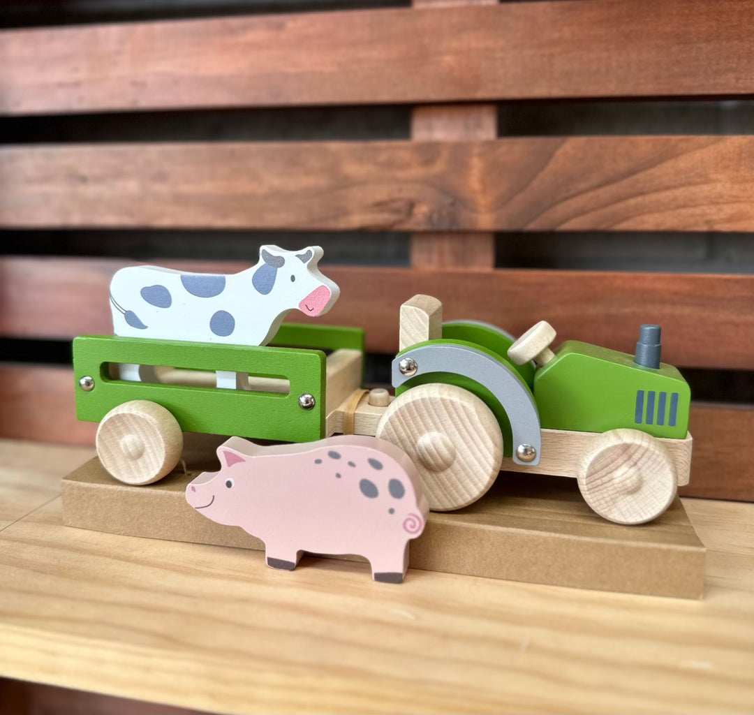 Wooden Farm Tractor & Animal Trailer