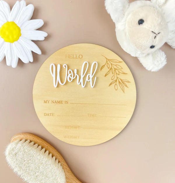 Hello World Announcement Plaque - White Flora