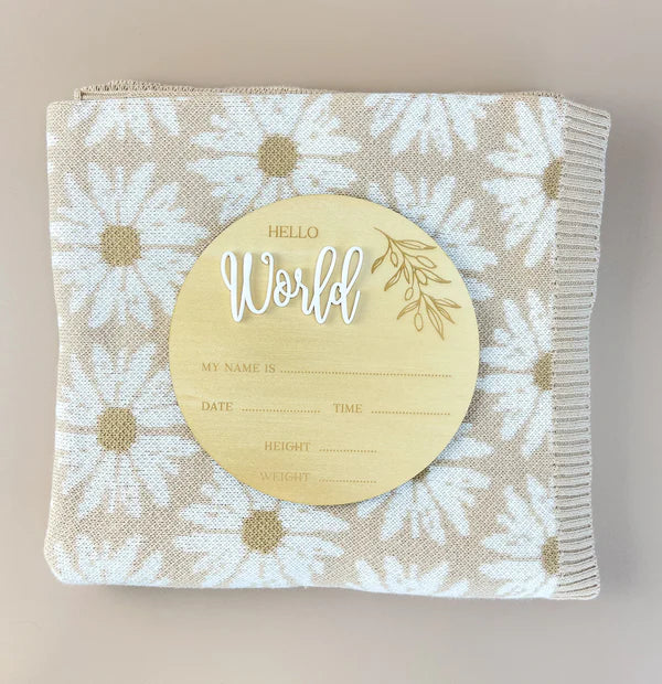 Hello World Announcement Plaque - White Flora