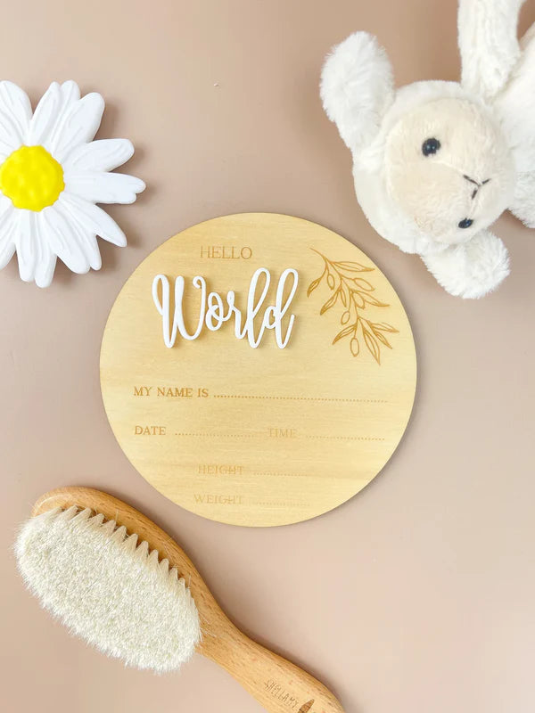 Hello World Announcement Plaque - White Flora