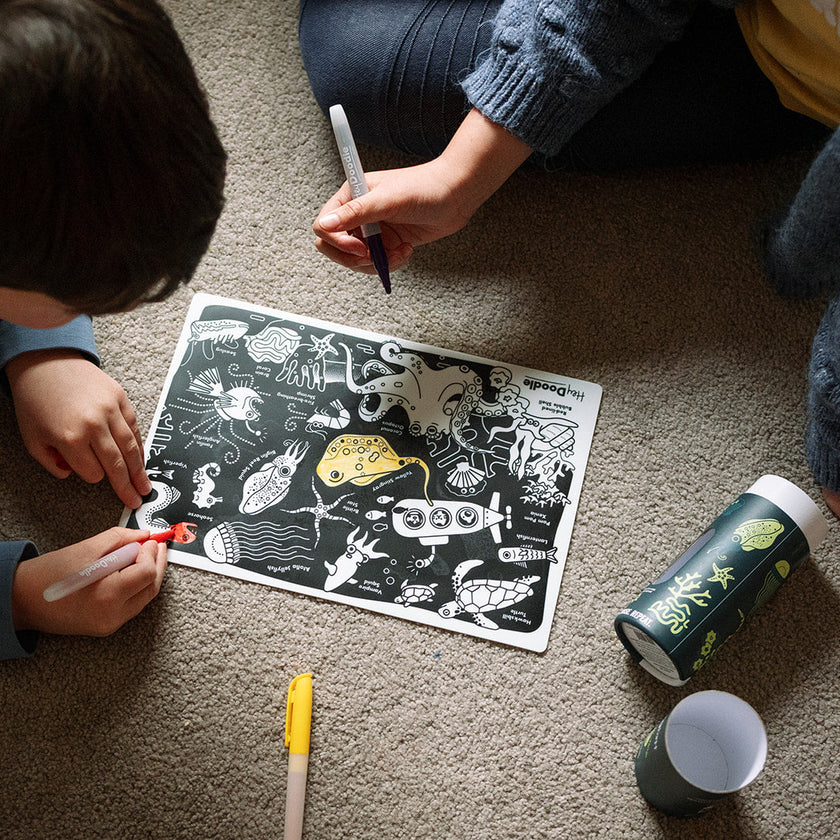 Mini Colouring & Doodle Mat - Glow-in-the-Deep