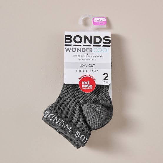 Bonds Baby Wondercool Low Cut Socks 2 Pack - Charcoal