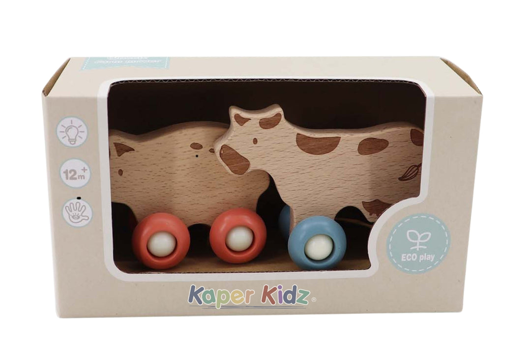 Wooden Ecowheel Farm Movers Set - Cow & Pig