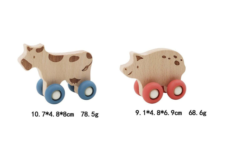 Wooden Ecowheel Farm Movers Set - Cow & Pig