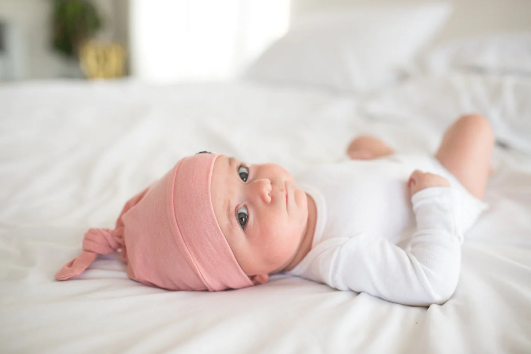 Copper Pearl Top Knot Hat 0-4 Months - Darling Pink