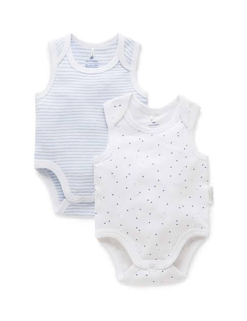 Purebaby Organic Bodysuit 2 Pack - Pale Blue Stripes & Spots