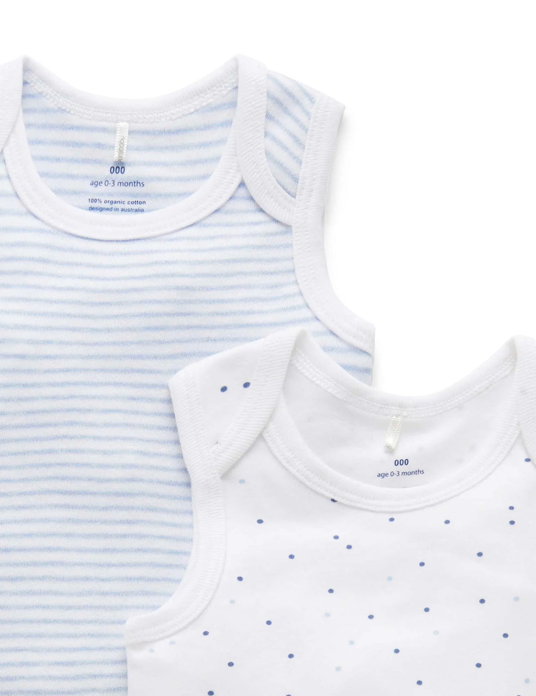 Purebaby Organic Bodysuit 2 Pack - Pale Blue Stripes & Spots