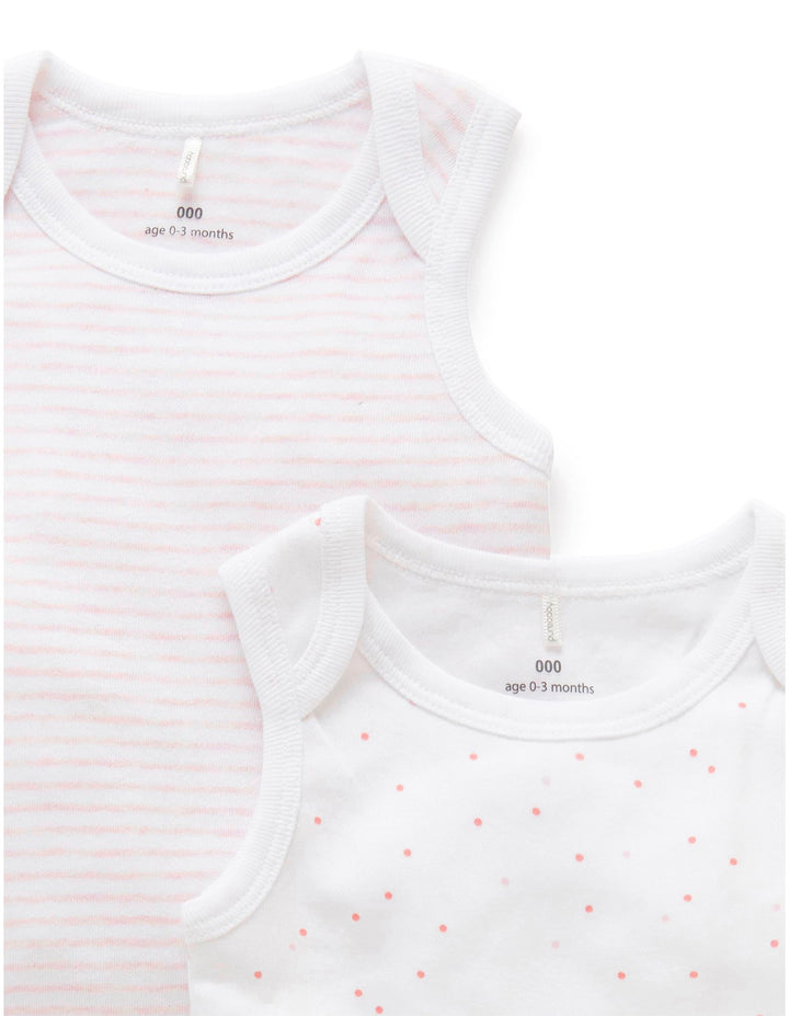 Purebaby Organic Singlet Bodysuit 2 Pack - White Spot & Pale Pink Mélange Stripe