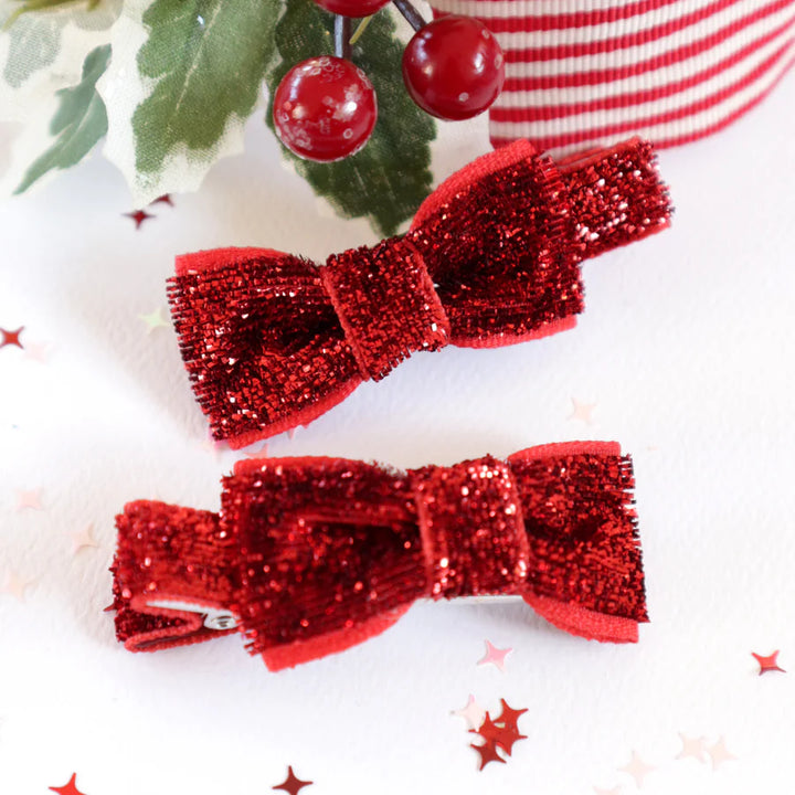 Lauren Hinkley Crimson Glitter Hair Bow Clips