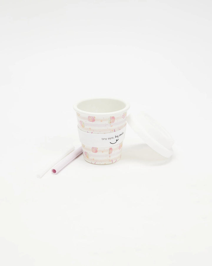 Itti Bamboo Babycino Cup + 2 Straws - Pink Seashells