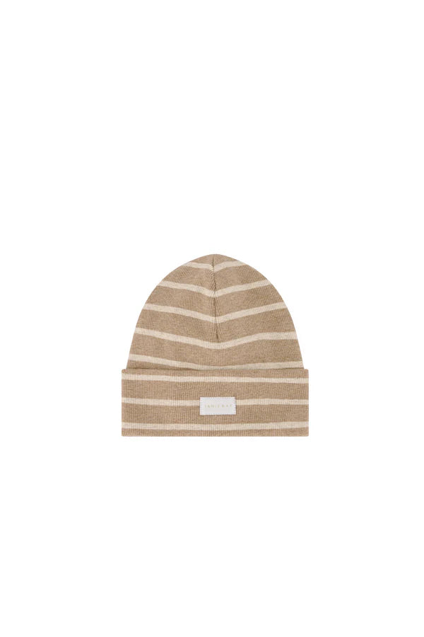 Jamie Kay Organic Cotton Fine Rib Beanie - Elias Stripe Sable Marle