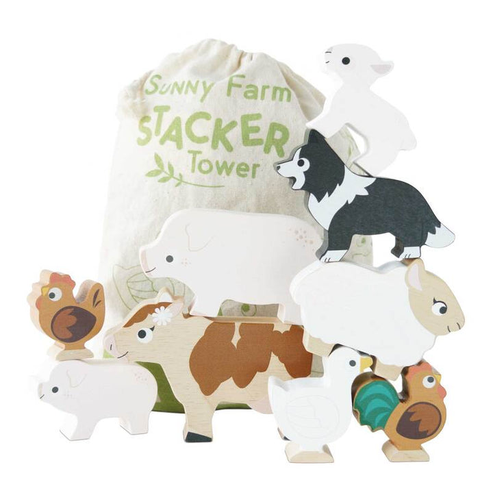 Petilou Wooden Farm Stacking Animals & Bag Gift Set