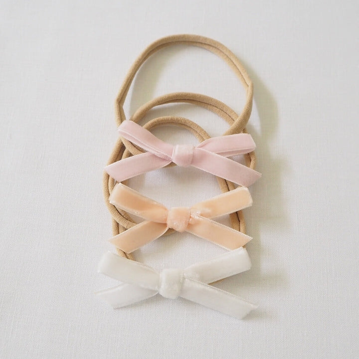 Snuggle Hunny Velvet Bow Headband Bundle - Lychee, Lullaby Pink & White