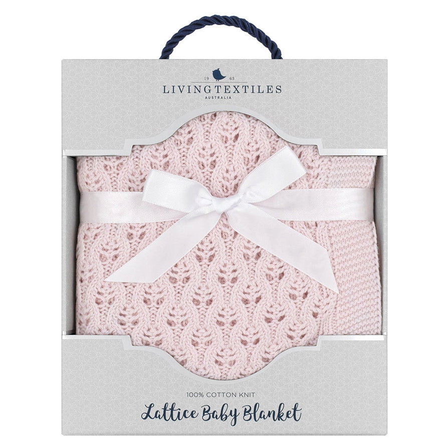 Cotton Knit Lattice Baby Blanket - Pink