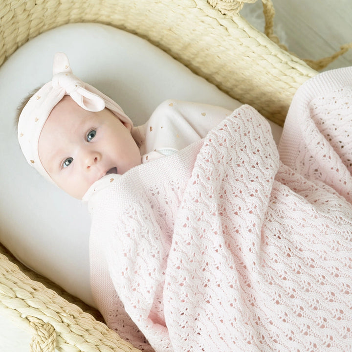 Cotton Knit Lattice Baby Blanket - Pink