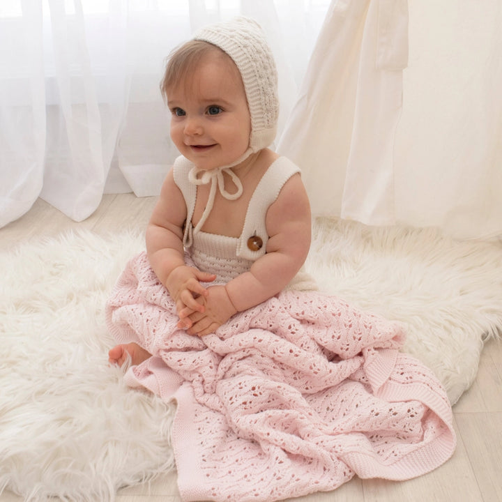 Cotton Knit Lattice Baby Blanket - Pink