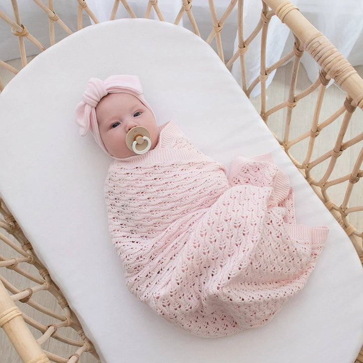 Cotton Knit Lattice Baby Blanket - Pink