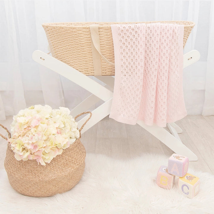 Cotton Knit Lattice Baby Blanket - Pink