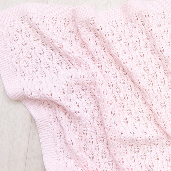 Cotton Knit Lattice Baby Blanket - Pink