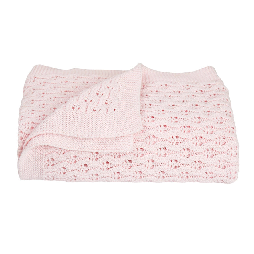 Cotton Knit Lattice Baby Blanket - Pink