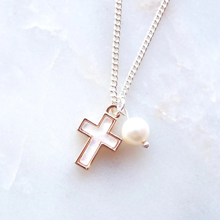 Lauren Hinkley Cross Pendant Necklace with Fresh Water Pearl