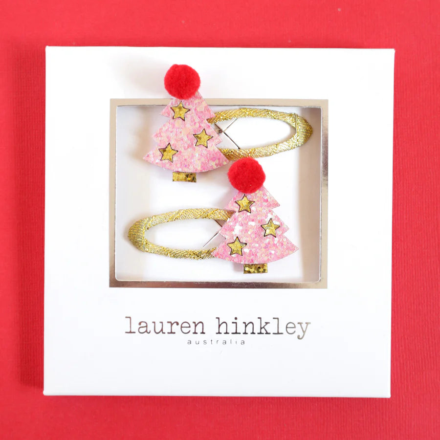 Lauren Hinkley Pink Christmas Tree Hair Clips