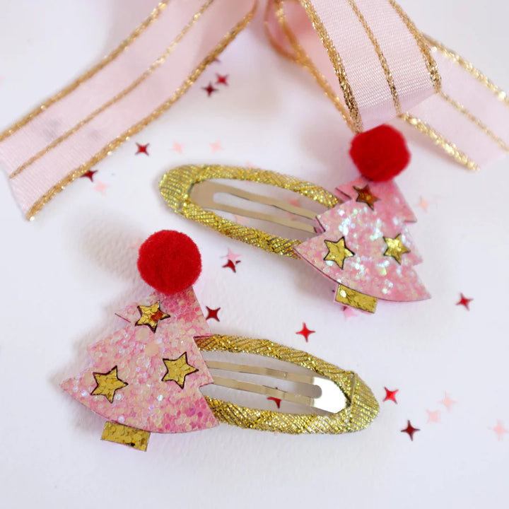 Lauren Hinkley Pink Christmas Tree Hair Clips