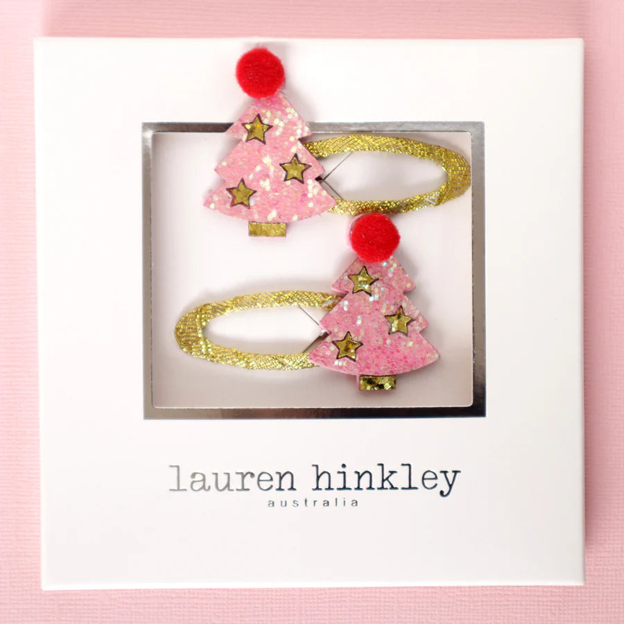 Lauren Hinkley Pink Christmas Tree Hair Clips