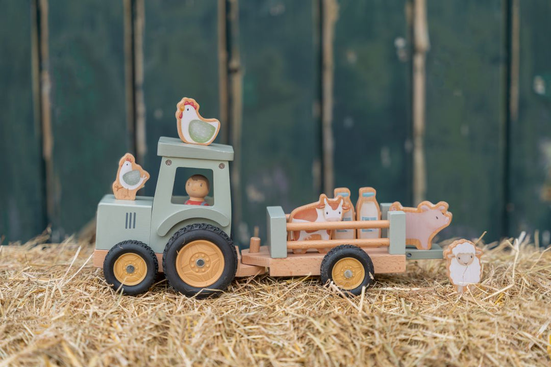 Little Farm Wooden Tractor with Trailer
